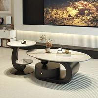 Table basse ovale noire moderne avec tiroir et ensemble de table d'appoint ronde, meubles de salon