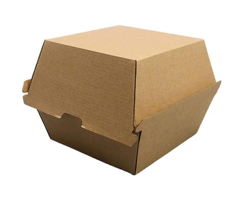 Recyclable Corrugated box for Hamburger Hot Dog Packaging Economical Kraft Burger Box Corrugated Paper box for Restaurant
