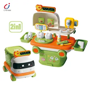 청지 교육 의료 기기 장난감 아이들 척 놀이 2 in 1 변형 자동차 의료 의사 놀이 세트 테이블 장난감