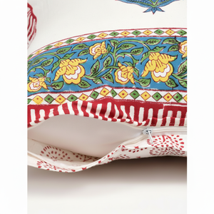 Housse de coussin en coton imprimé bloc du Rajasthan fait à la main en rouge jaune ensemble de 5 pièces - Product Image 1