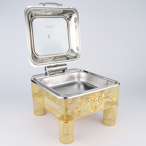 Nouveau Réchaud de Buffet Moderne en Acier Inoxydable Doré UIWS 6L, Chauffage à l'Alcool, Couvercle Hydraulique à Bordure Dentelée pour Hôtels et Banquets - Product Image 4