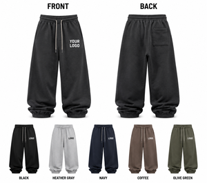 Pantalon de jogging ample personnalisé en coton épais, coupe large, délavé, style streetwear, avec cordon de serrage et poches pour homme - Product Image 2