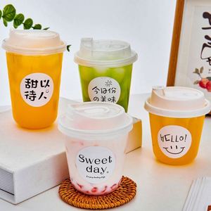 Gobelet en plastique PP rigide en forme de U de 90 mm avec logo personnalisé pour thé à bulles et jus de fruits - Product Image 3
