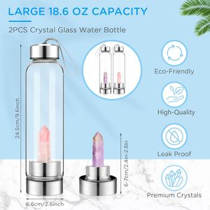 Wholesale Gemstone Custom Durable Glass Stainless Steel Bamboo Crystal Energy Water Bottle With Quartz - Product Image 2