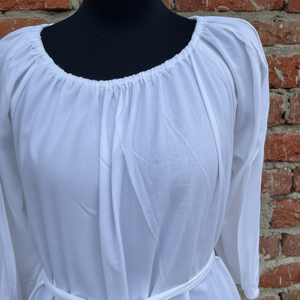 Vestido largo de manga larga para mujer estilo bohemio de algodón blanco con tacto Formal orgánico 100% algodón liso teñido vestido de hombro informal - Product Image 1