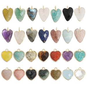 Heart Shaped Natural Stone Pendant Alloy Plated For Jewelry Making DIY Necklace Earring Accessories Spring 2024 Yiwu Origin - Product Image 1