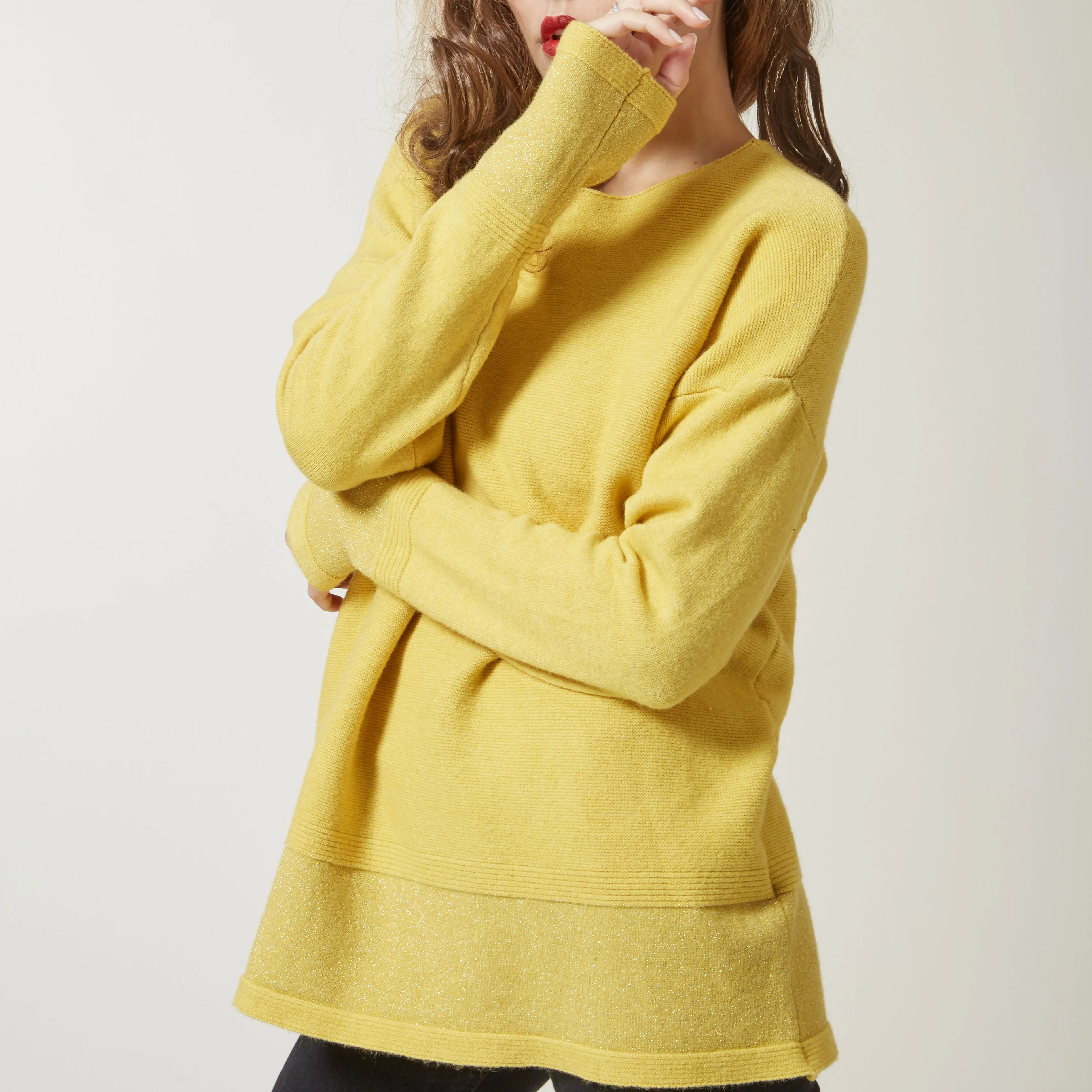 Striped Round Neck Solid Yellow Jumpers Woman Custom Knitted Turtleneck Jumper Sweater