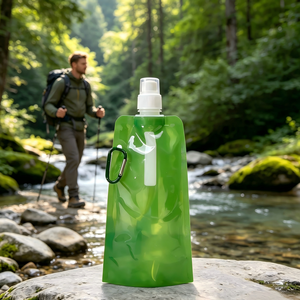 Customized Logo Outdoor 480ML Food-grade Drinking Water <b>Container</b> Bags Hiking No-leak Collapsible Water Bottles - Product Image 1