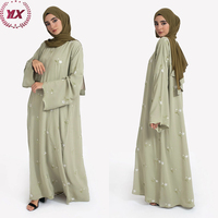 Malaisie conçu modèle moderne robe musulmane jasmin broderie florale fermeture à glissière personnalisé grande taille dames Abaya fait Organza
