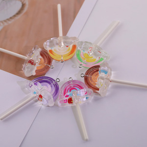 Abalorios de resina con forma de piruleta arcoíris, colores aleatorios, accesorios de joyería DIY para fundas de teléfono, llaveros, regalos, colgantes de moda unisex - Product Image 1