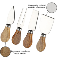 Ensemble de 4 couteaux à fromage en acier inoxydable avec manches en bois de noyer, kit de trancheuse à fromage pour la cuisine à domicile