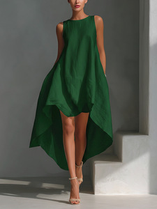 Nuevos Vestidos de Verano para <span class=keywords><strong>Mujer</strong></span> al por Mayor, sin Mangas, Asimétricos, de Corte Alto-Bajo, Ajuste Fluido, Tallas S-2XL, Textura Mate Refinada, Estilo Resort y Social - Product Image 4