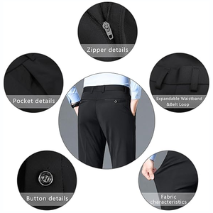 <span class=keywords><strong>Pantaloni</strong></span> Casual di alta qualità elasticizzati stretti e dritti in tinta unita da uomo tailleur <span class=keywords><strong>pantaloni</strong></span> lunghi <span class=keywords><strong>con</strong></span> <span class=keywords><strong>tasche</strong></span> da ufficio per gentiluomo - Product Image 4