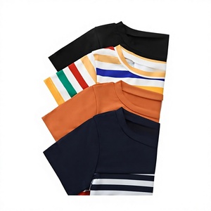 เสื้อยืดแขนสั้นเด็กผู้ชาย 4 ชิ้น คอกลม ลายทาง สีพื้น เสื้อถักลำลองสำหรับใส่ในฤดูใบไม้ผลิและฤดูร้อน - Product Image 5