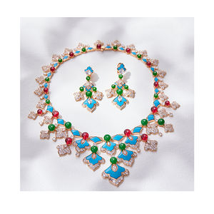 El más nuevo collar de Gargantilla azul turquesa chapado en oro con forma de <span class=keywords><strong>abanico</strong></span> de lujo para conjuntos de joyas de fiesta de noche - Product Image 1