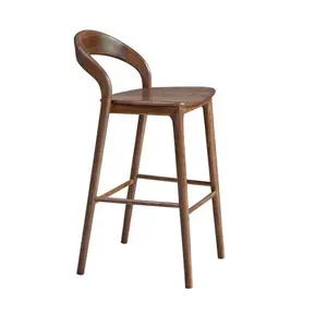 Taburete de madera de fresno nórdico moderno, silla alta con respaldo para Bar, casa, Hotel y restaurante