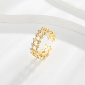 Muyu Geometric Open Ring Gold Micro Inlaid Diamond Shape Fashion Minimalist Index Finger Ring Gift Jewelry - Product Image 4