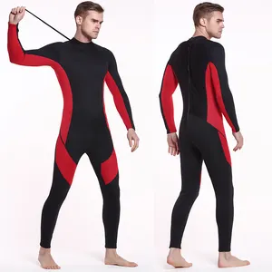 Wetsuit Men Full 3mm Neoprene Surfing Suit Diving Snorkeling Swimming Jumpsuit Black/Red Color Block Back Zip Fullsuit