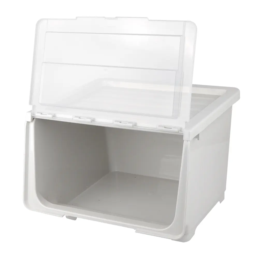 Caja de almacenamiento de plástico transparente con tapa para el hogar, caja de almacenamiento de gran capacidad con tapa