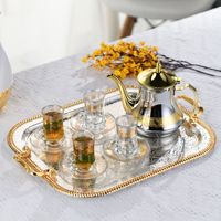 Ensemble de 3 plateaux de service en métal avec poignées, bord doré, plateau à thé rectangulaire embossé avec boîte cadeau pour le thé, le café, les mariages