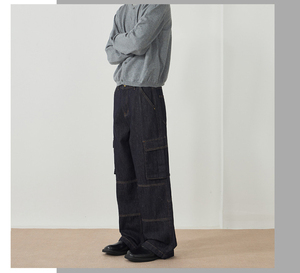 Vaqueros Cargo Unisex de Invierno Estampados Lavados de Pierna Ancha y Ajuste Holgado con Estampado Metálico para Hombre - Product Image 6