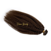 VMAE vente en gros d'extensions de cheveux humains vierges crus I K à pointe plate à cuticule alignée frisée profonde frisée brune foncée mongole