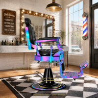 Fauteuil de barbier vintage chromé arc-en-ciel irisé, éponge à haute densité rebondissante, 360° °   Chaise de salon hydraulique pivotante, vente directe d'usine