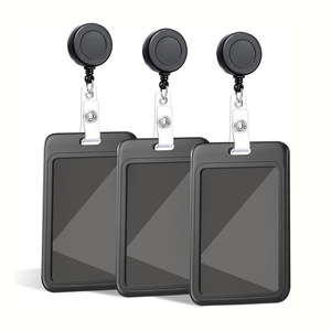 3.2cm round black badge scroll keychain with back clip and easy-open buckle, push-to-close <b>ID</b> card <b>holder</b>, name tag card - Product Image 1