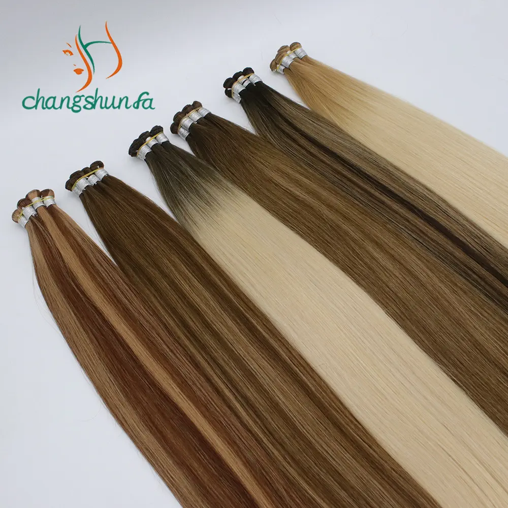 100% Russian Human Virgin Remy Hair Extensions Thick End Hand Tied Weft Double Drawn Handtied Weft Hair