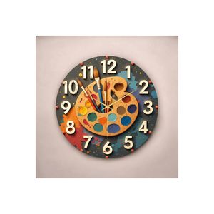 <b>Silent</b> Classical Wooden Painting Wall <b>Clock</b> 45x45cm Painter's Palette Colorful Print Patterned with Numbered Gift - Product Image 5