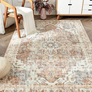 Tappeto Moderno con Design Orientale Astratto, Prodotto a Macchina, Sottile con Retro <span class=keywords><strong>in</strong></span> PVC, <span class=keywords><strong>in</strong></span> Poliestere Avorio Grigio, Lavabile - Product Image 1