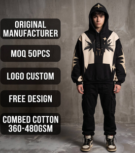 Sweat à capuche surdimensionné en coton peigné 450 GSM avec motif <span class=keywords><strong>étoile</strong></span> dorée et crème personnalisé, style streetwear pour homme, pour un look urbain - Product Image 1