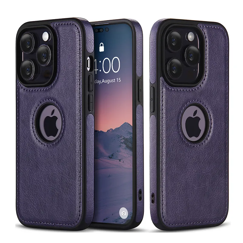 new style pu cover logo cut leather case for iphone 14 plus 14 pro max,for i phone 14 pro max case deep purple