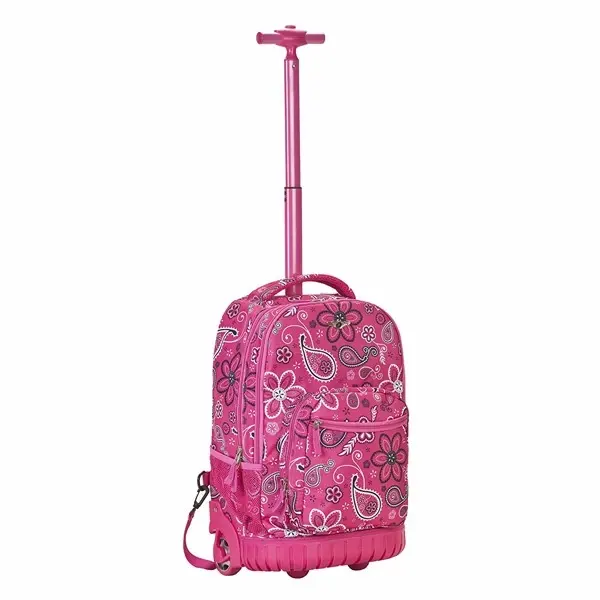 Stylish Pink Wheel School Backpack Rolling Printing New Model Girl School Trolley Bag