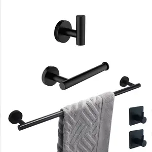 Accessoires de salle de bain muraux ensembles de quincaillerie de bain de luxe ensemble d'accessoires de salle de bain noir hôtel 4 pièces