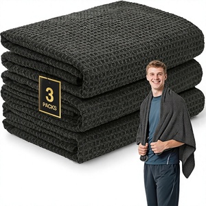 Serviette de Bain Microfibre Séchage Rapide WARPRO INDUSTRY – Lot de 3, Noir Uni, Rectangulaire, Tissée, pour Sport et Voyage, Taille Adulte, Lavable en Machine - Product Image 1