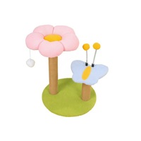 Arbre à chat Papillon compact pour intérieur, avec lit intégré, design floral de dessin animé, poteau à gratter en sisal durable et jouet pour chat, simplicité