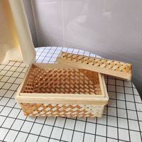 Boîte de rangement rectangulaire pour bureau, panier tissé à la main, panier cadeau vintage en bambou, vente en gros