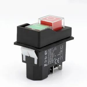 Interruptor eletromagnético IP55 à prova d'água, botão de pressão, 4 pinos, AC250V, 16A, interruptor de segurança para máquina-ferramenta, compatível com a energia de partida