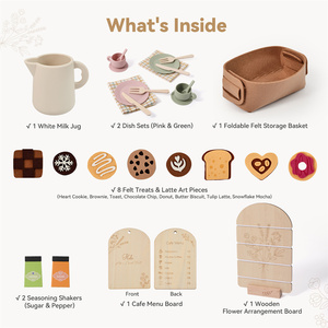 Nouvel ensemble de jeu de thé en silicone et bois pour tout-petits avec aliments en <span class=keywords><strong>feutre</strong></span>, biscuits, desserts scandinaves, jouets de cuisine, cadeaux pour enfants - Product Image 2
