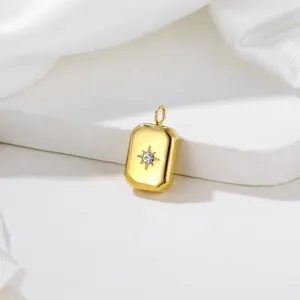 No Fading Water Drop Square Star Zircon 18k Gold Plated Stainless Steel Small Pendant Jewelry Custom Brand Logo Charms Pendant