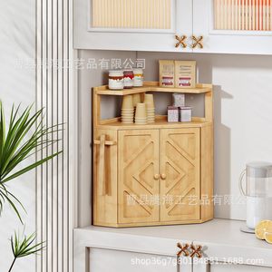 Boîte à pain en bambou pour comptoir de cuisine, rangement d'angle en bois à double niveau avec étagère pour le pain et les produits de boulangerie - Product Image 5
