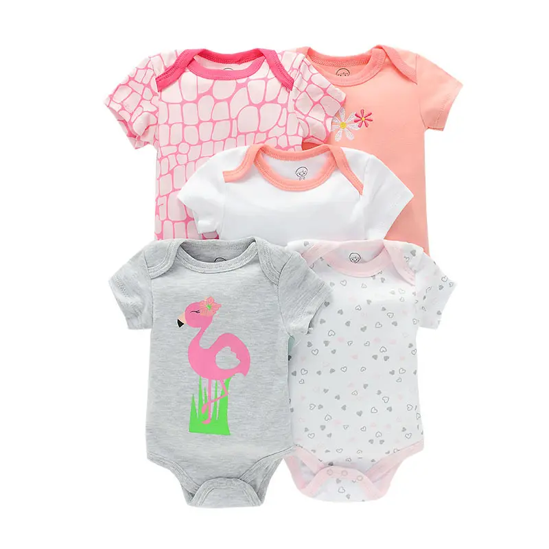 Wholesale summer lovely design infant romper 100% cotton little baby clothes pajamas baby boy girl bodysuit a set of 5 pieces