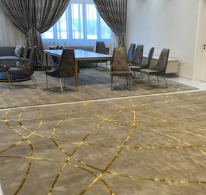High Quality 8*<strong>10</strong> <strong>ft</strong> Gold and Grey Carpet Rug with Silk and Wool Material for Meeting Room Bed Room Living Room - Product Image 2