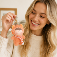 Zaves En gros Porte-clés et sacs à main en peluche orange, motif mascotte animal à capuche, écologiques, durables, best-seller, adorable, doux, à rayures, avec personnage