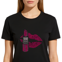 Transferts thermocollants personnalisés en strass pour T-shirts, motifs de rouge à lèvres en strass