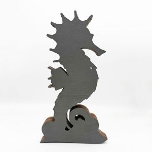 Uionen New Hand Carved Wooden Seahorse Figurine Marine Animal <b>Craft</b> Ocean Style Home Office Desktop Decorative Ornament - Product Image 3