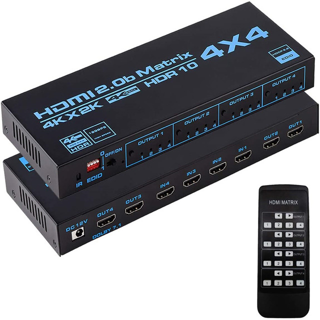 High Quality HDMI2.0b matrix 4 in 4 Out HDMI Matrix 4x4 HDMI matrix 4K60HZ HDCP2.3 HD