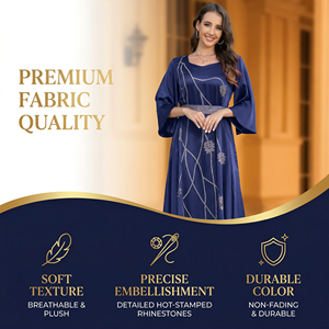 ชุดเดรสยาวแบบอิสลามสำหรับผู้หญิง แขนยาว ผ้าทอ เหมาะสำหรับโอกาสต่างๆ ขายส่งแบบฮอตฟิกซ์เบลท์ - Product Image 3