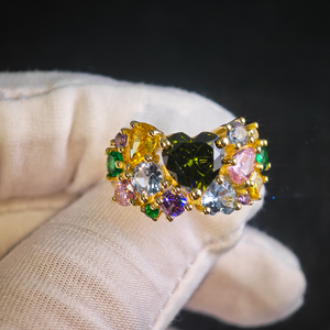 Anillo Hipoalergénico de Plata de Ley 925 con Esmeralda, Citrino, Amatista, Zafiro Rosa, Aguamarina y Turmalina en Forma de Corazón para Mujer, Uso Diario - Product Image 1